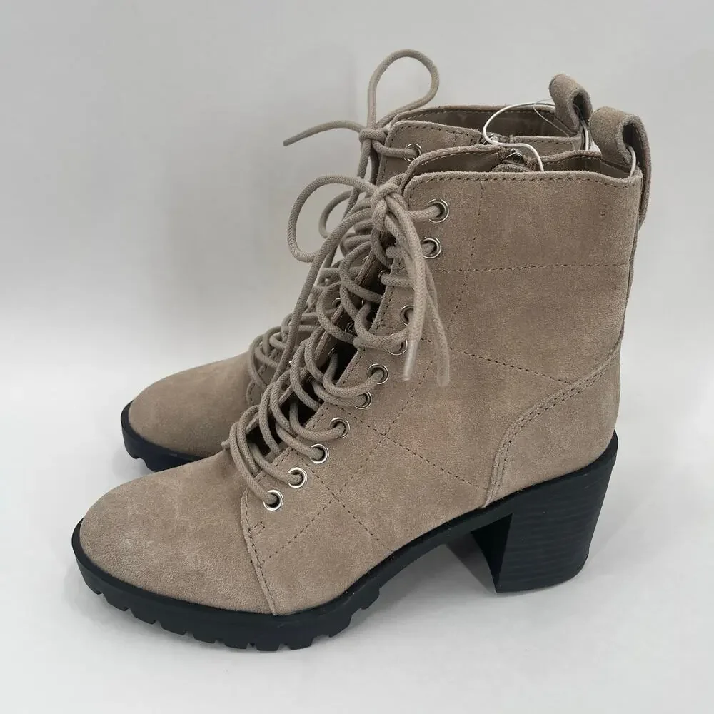 DOLCE VITA Nigel Boots Size 8 Lace Up Heels NEW Suede Leather Bootie Taupe NWOT - Picture 2 of 16